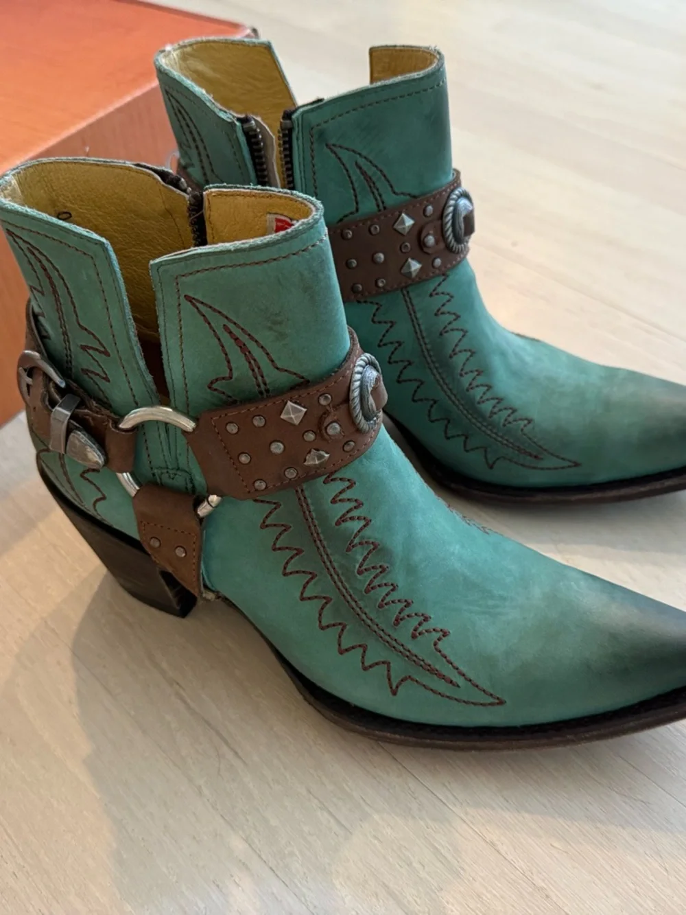 Old Gringo Turquoise and Brown Western Ankle Boots - Picture 1 of 6
